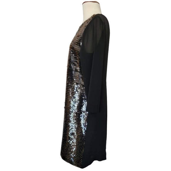 Ali Ro Brown & Black Sequin Shift Dress with Mesh Sleeves & Back - Picture 2 of 4